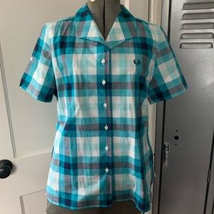 Fred Perry plaid button up blouse US 10